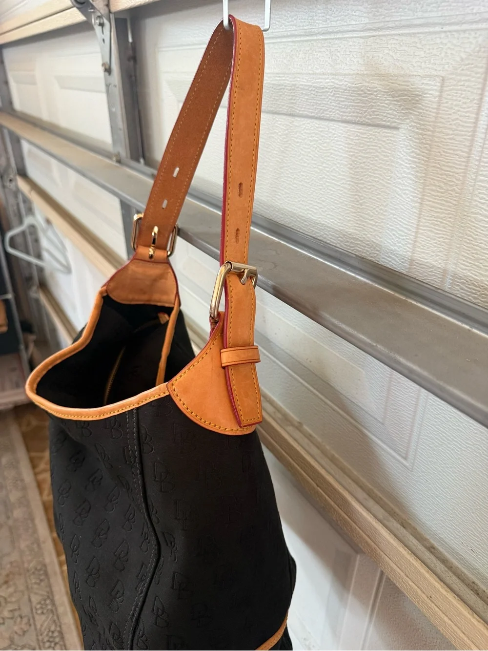 Dooney & Bourke Black Hobo with Tan Leather Trim